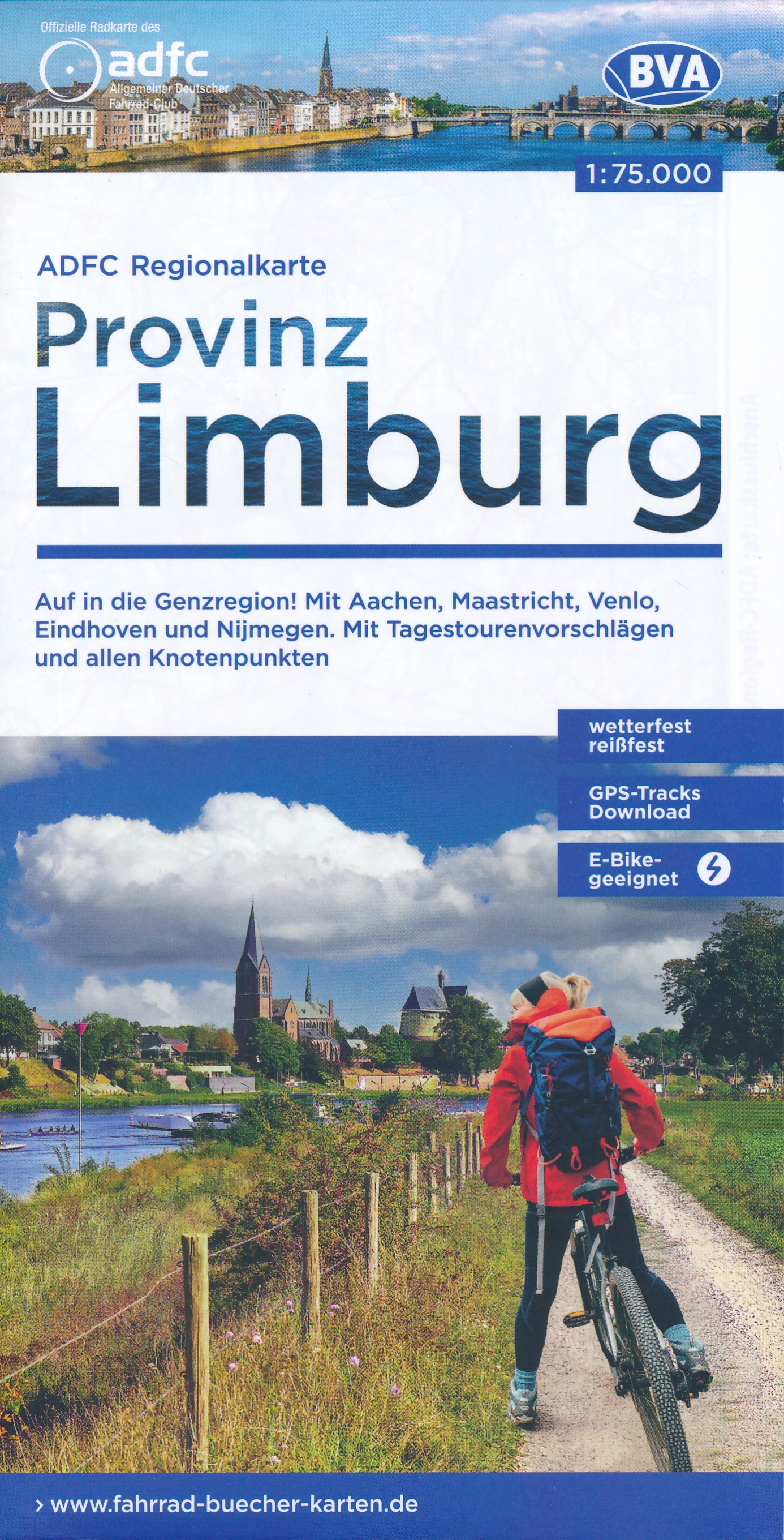 Online bestellen: Fietskaart ADFC Regionalkarte Provinz Limburg - provincie Limburg | BVA BikeMedia
