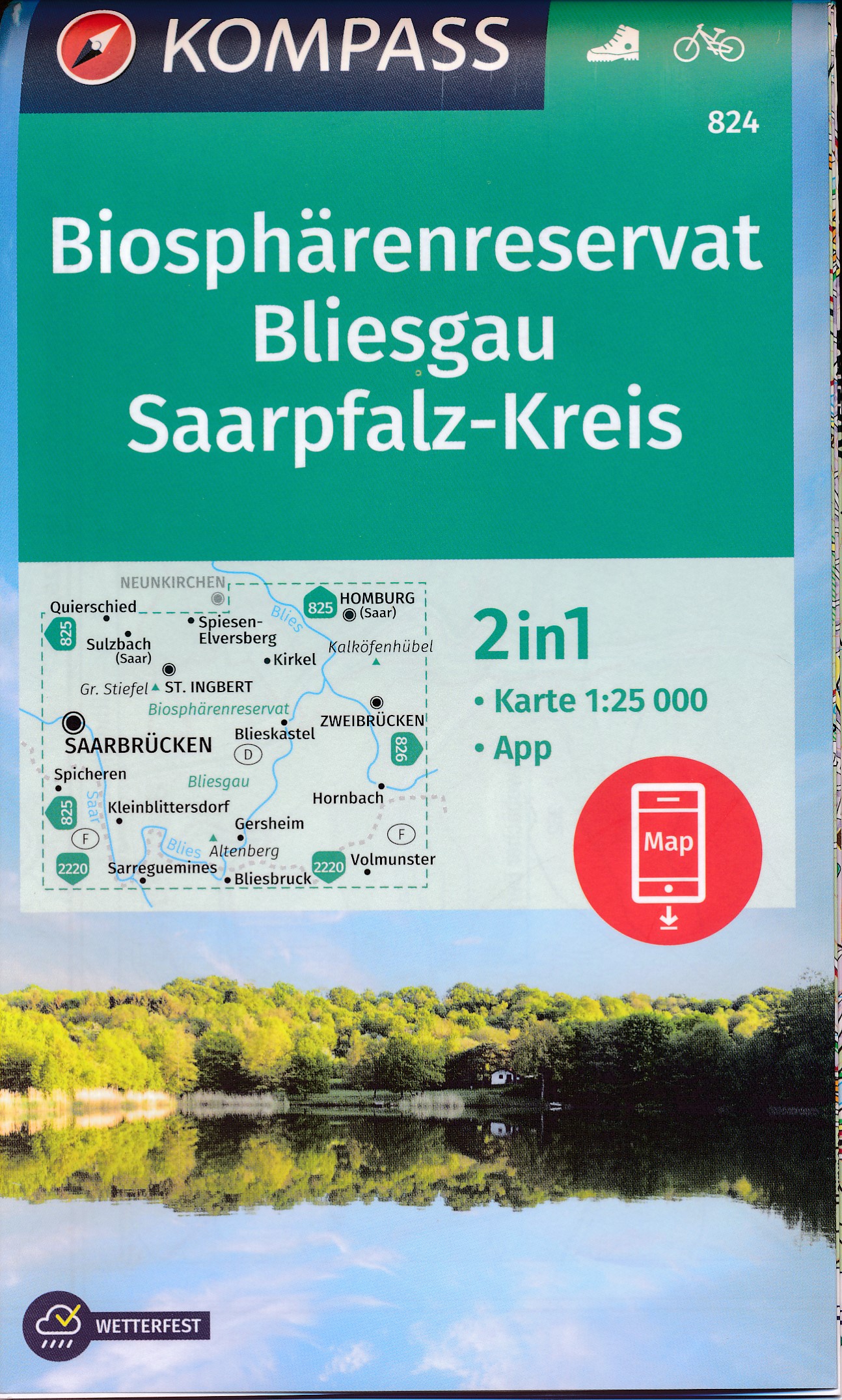 Online bestellen: Wandelkaart 824 Biosphärenreservat Bliesgau & Saarpfalz-Kreis | Kompass