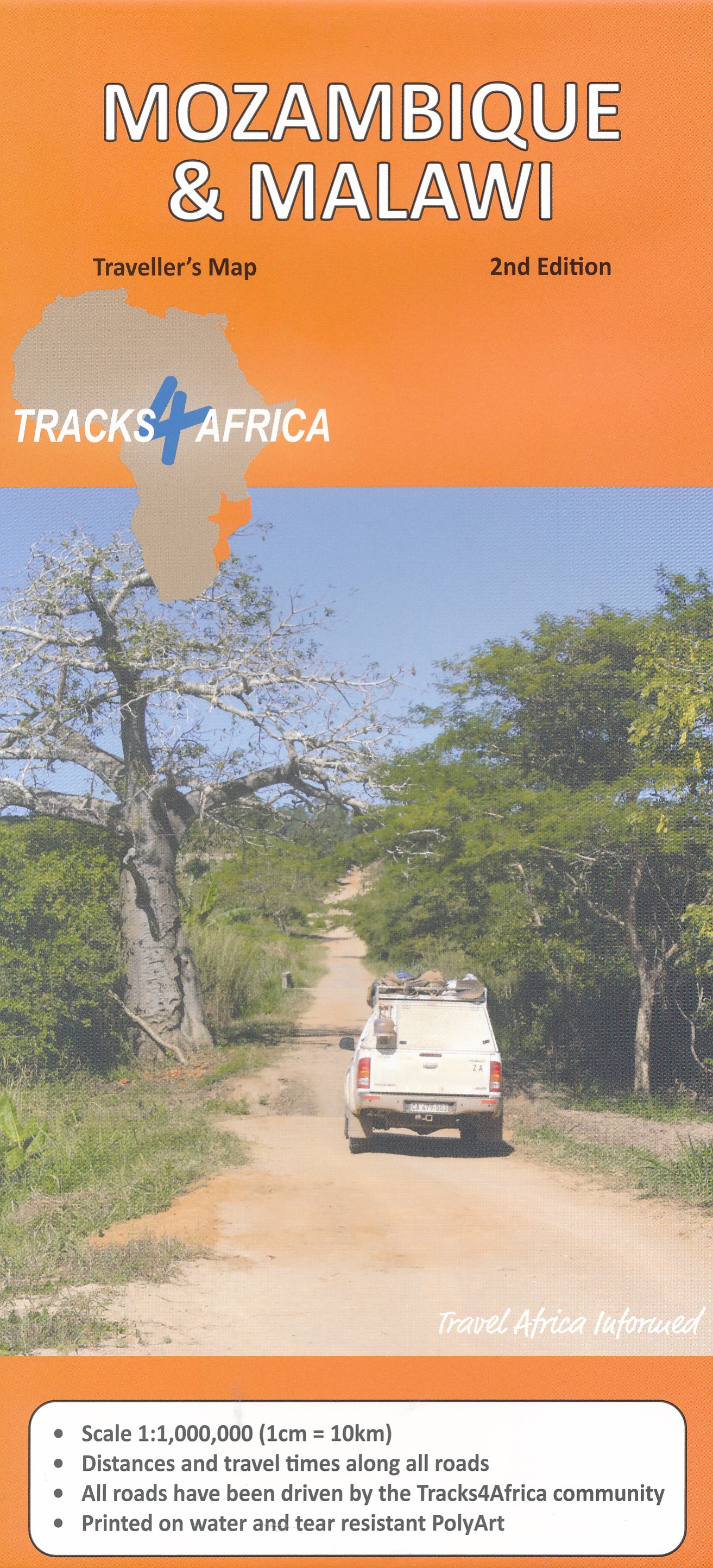 Online bestellen: Wegenkaart - landkaart Mozambique and Malawi | Tracks4Africa