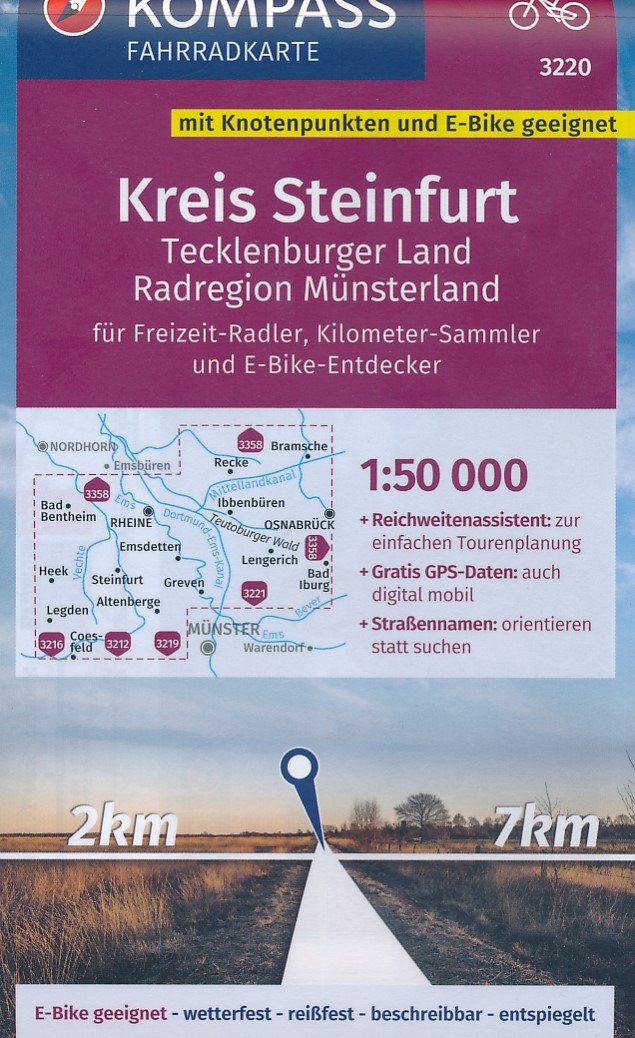 Online bestellen: Fietskaart - Fietsknooppuntenkaart 3220 Kreis Steinfurt, Tecklenburger Land, Radregion Münsterland | Kompass