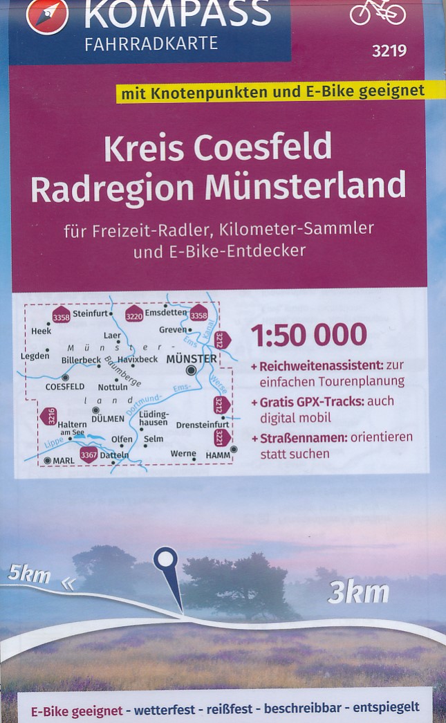 Online bestellen: Fietskaart - Fietsknooppuntenkaart 3219 Kreis Coesfeld - Radregion Münsterland | Kompass