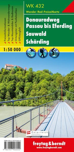 Fietskaart - Wandelkaart 432 Donauradweg - Passau - Eferding - Sauwald
