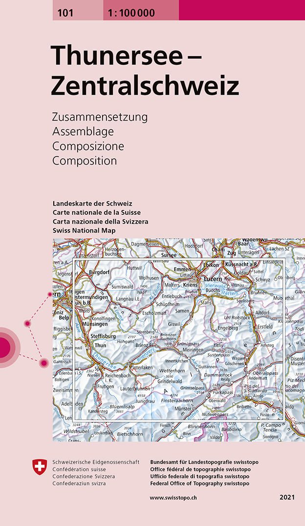 Fietskaart - Wegenkaart - landkaart 101 Thuner See / Zentralschweiz |