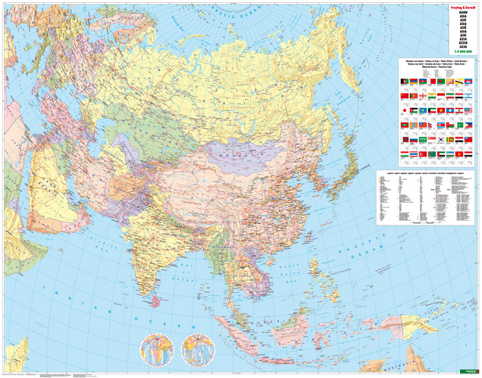 Wandkaart Asia Political & Physical | 154 x 121 cm | Freytag & Berndt