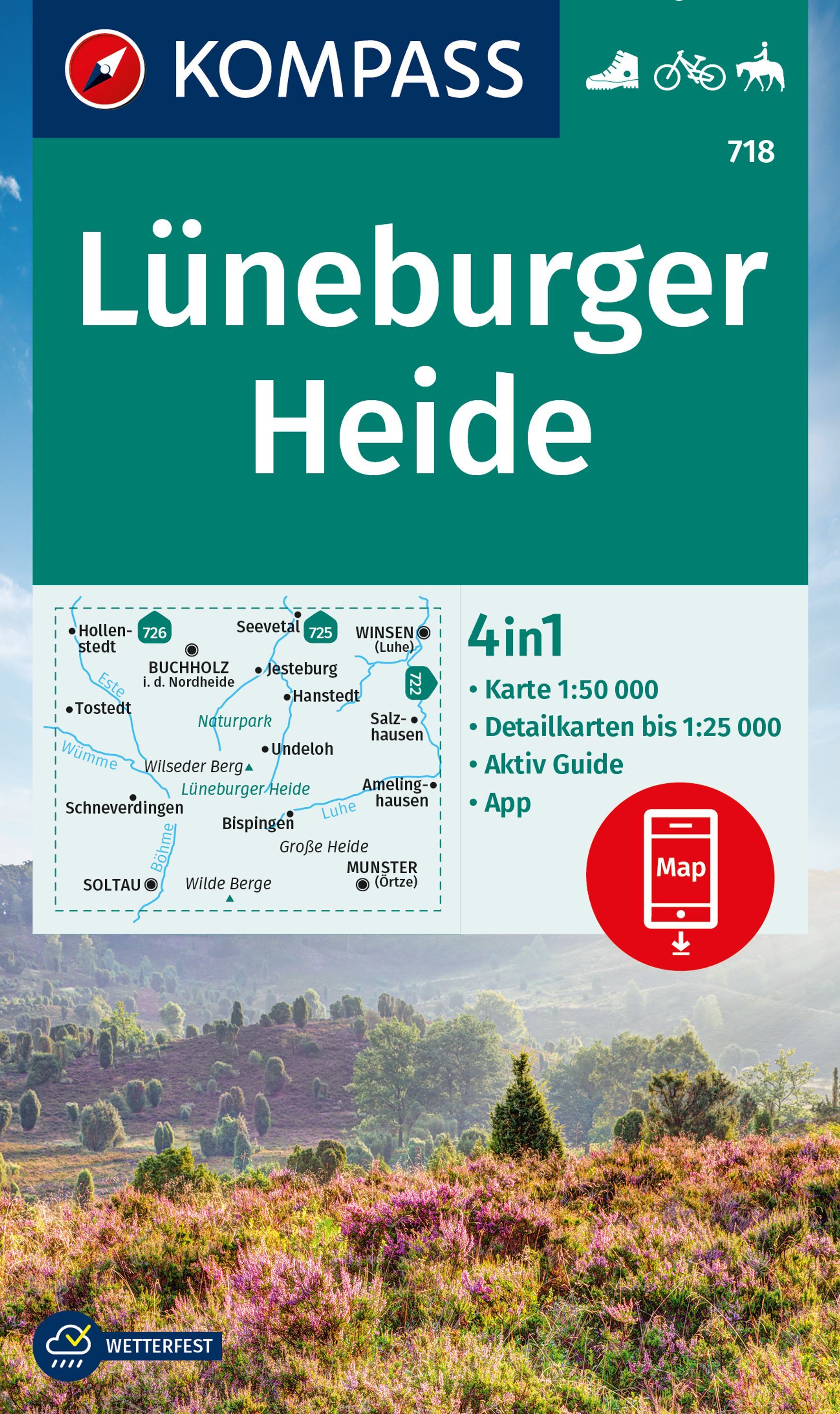 Online bestellen: Wandelkaart 718 Lüneburger Heide | Kompass