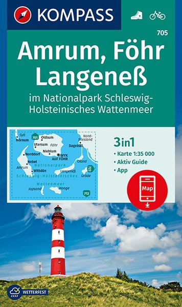 Online bestellen: Wandelkaart 705 Amrum - Föhr - Langeness | Kompass