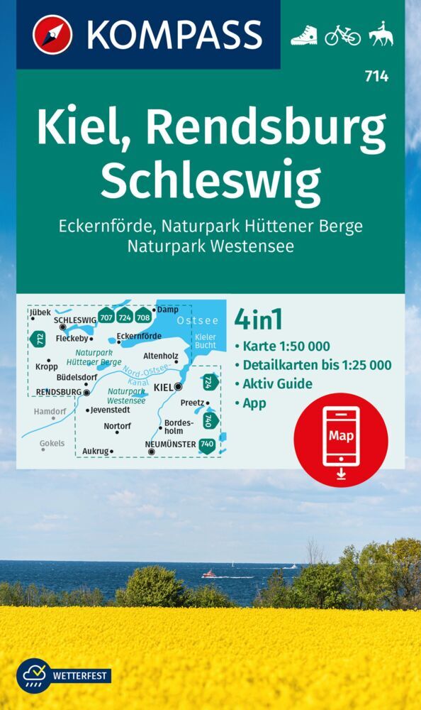 Online bestellen: Wandelkaart 714 Kiel, Rendsburg, Schleswig | Kompass