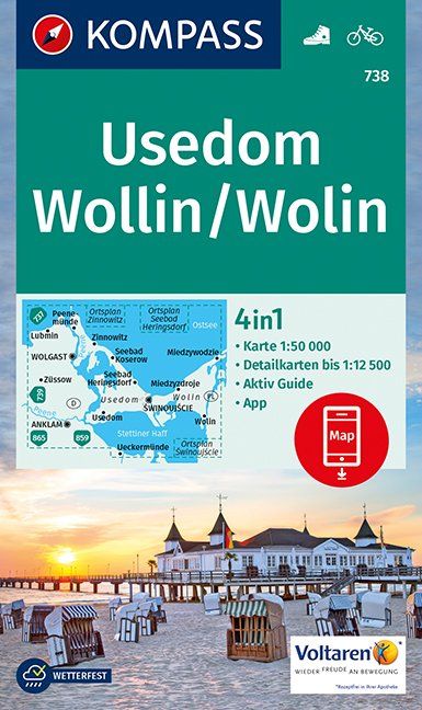 Online bestellen: Wandelkaart 738 Usedom - Wollin/Wolin | Kompass