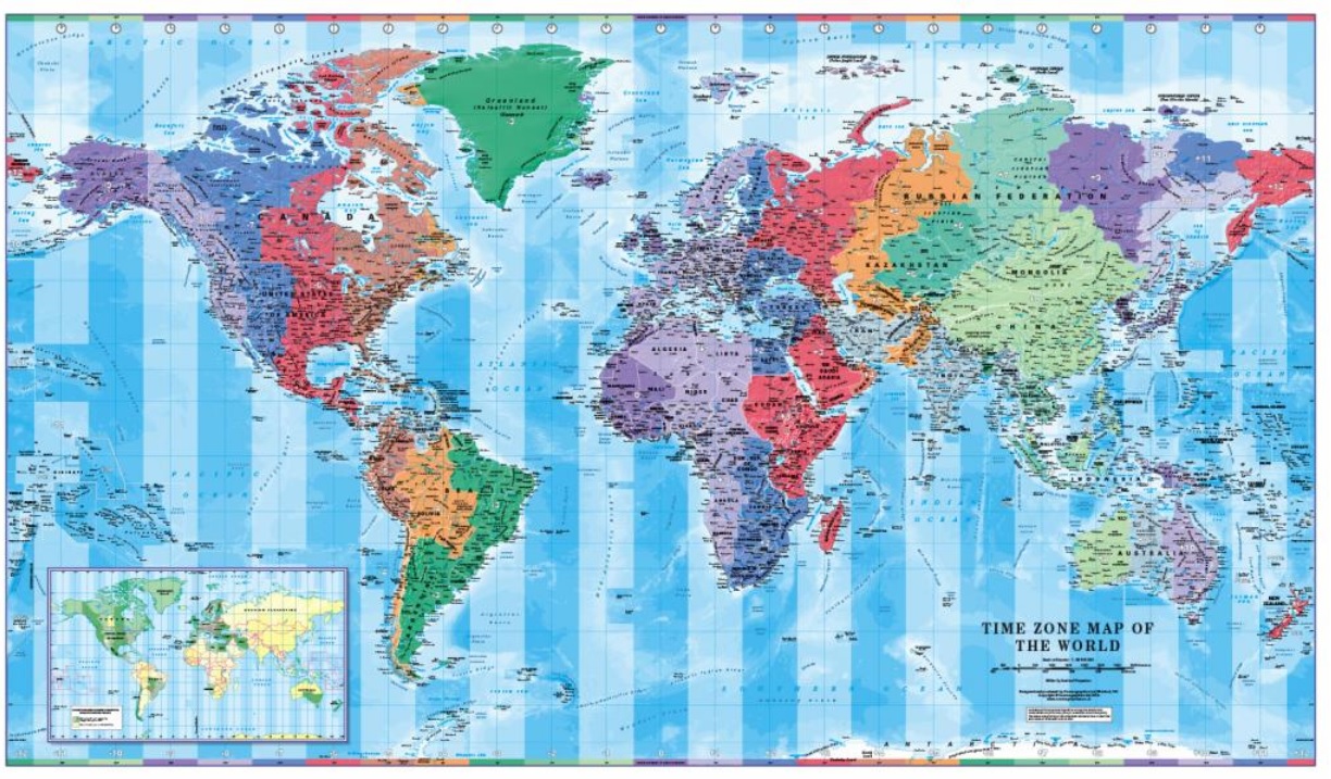 Wereldkaart World tijdzone | 137 x 80 cm | geplastificeerd | Cosmogra