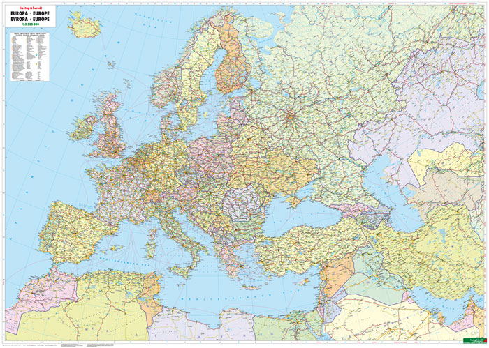 Wandkaart Europa / Midden-Oosten /…