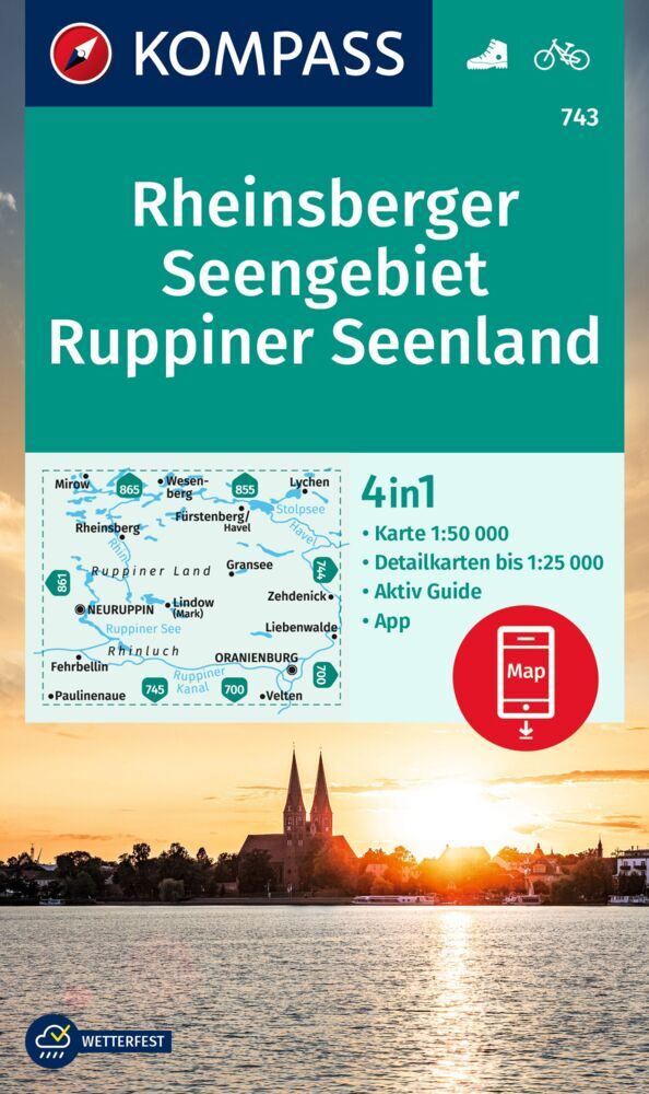 Online bestellen: Wandelkaart 743 Rheinsberger Seengebiet - Ruppiner Seenland | Kompass