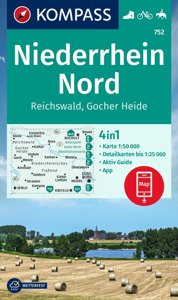 Wandelkaart 752 Niederrhein Nord | Kompass de zwerver