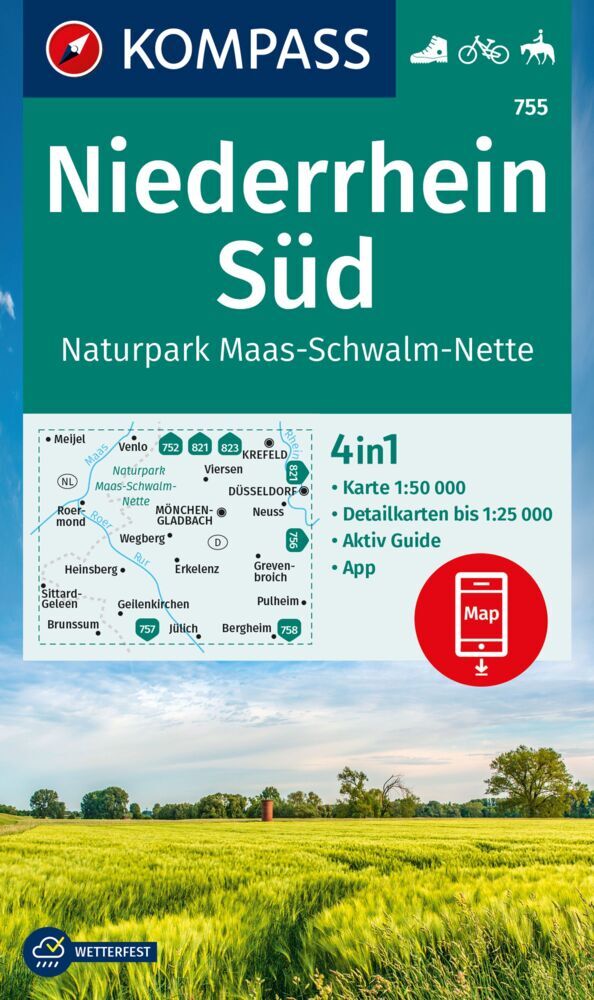 Online bestellen: Wandelkaart 755 Niederrhein Süd | Kompass