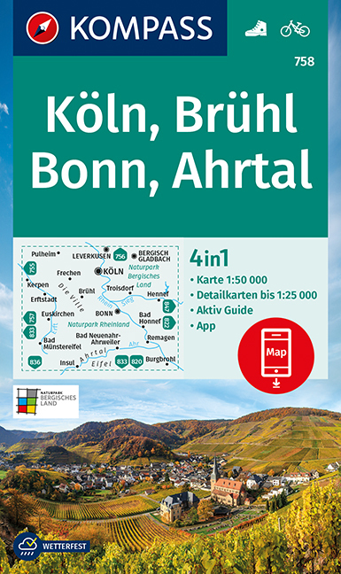 Online bestellen: Wandelkaart 758 Köln - Brühl - Bonn - Ahrtal | Kompass