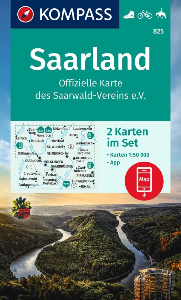 Online bestellen: Wandelkaart 825 Saarland | Kompass