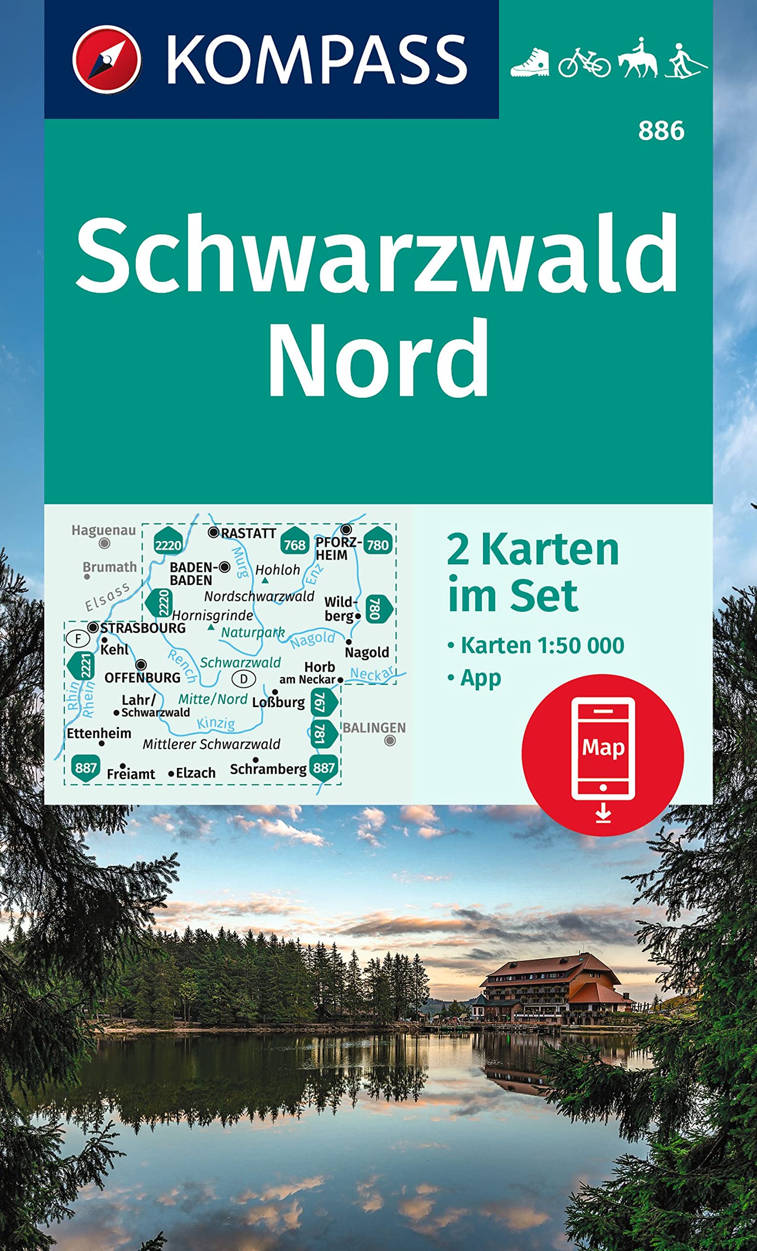 Online bestellen: Wandelkaart 886 Schwarzwald Nord | Kompass