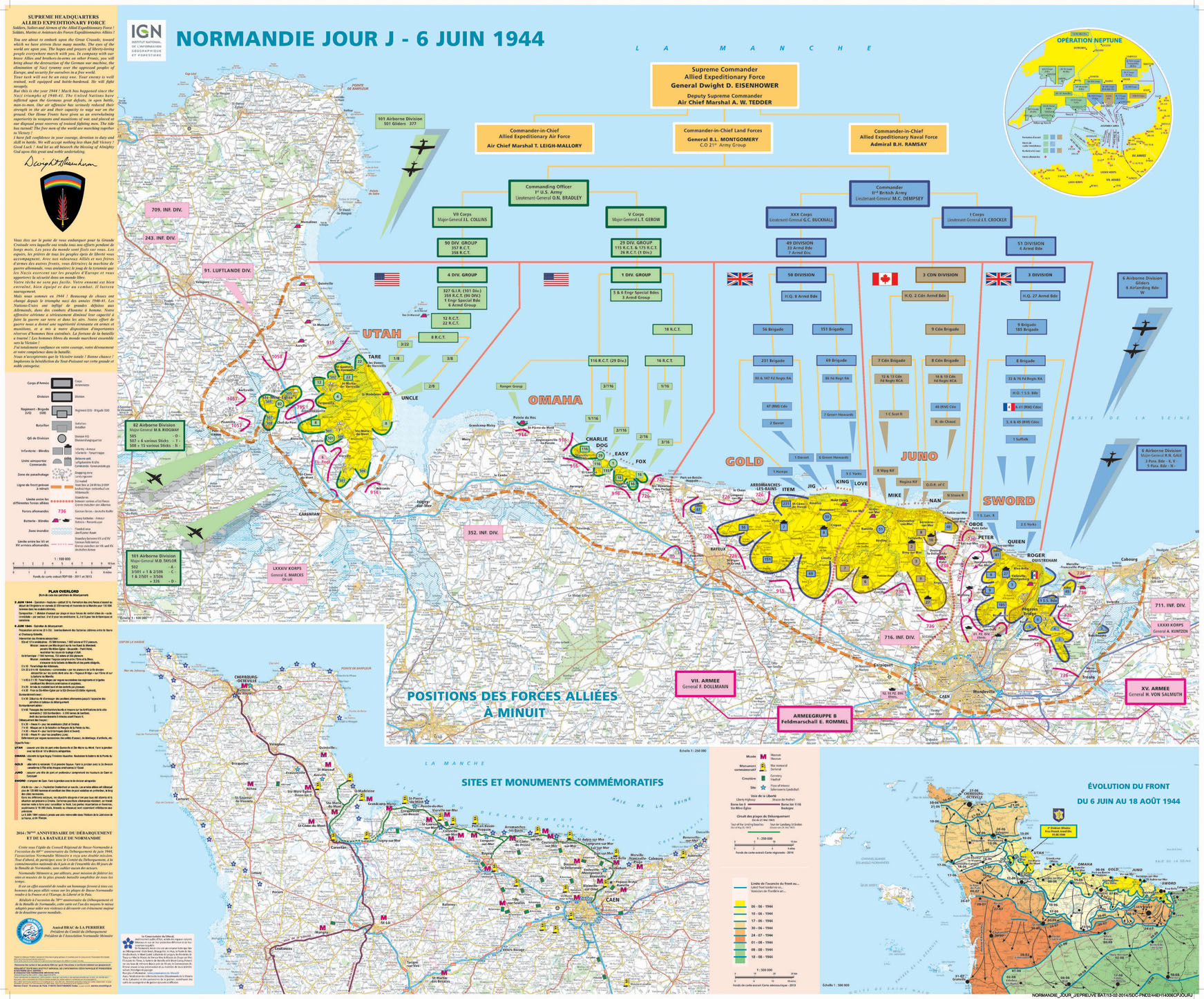 Wandkaart 70044 Normandie Jour J | D-Day | 132 x 100 cm | IGN - Instit
