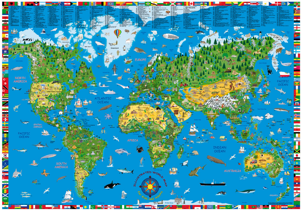 Kinderwereldkaart World map kids illustrated | 135 x 95 cm | Druckbun