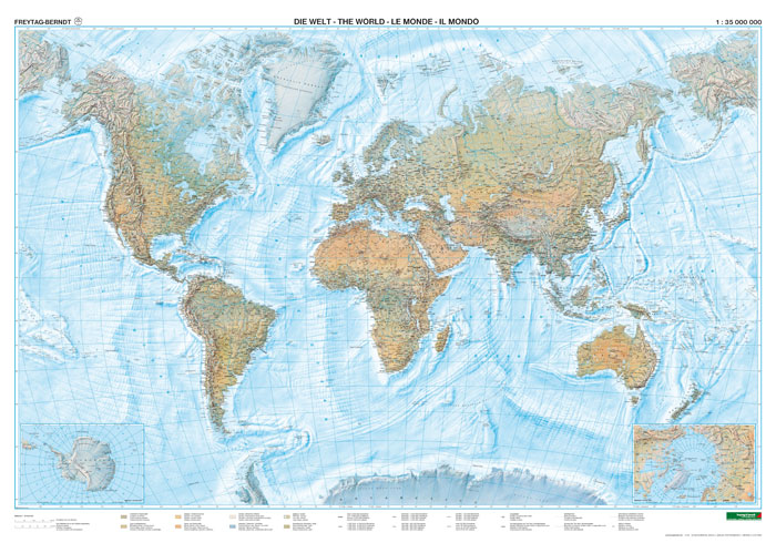 Wereldkaart World fysisch groot | 1…