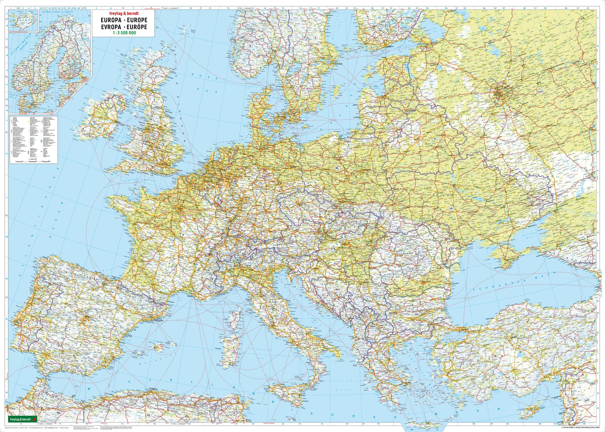 Wandkaart Europa fysisch | 126 x 89…