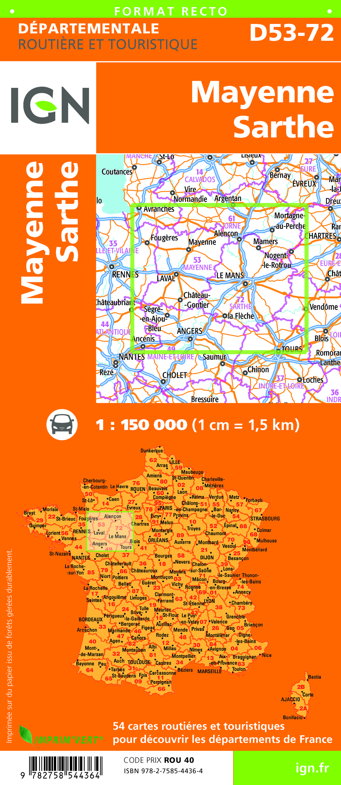 Wegenkaart - landkaart 721338 Mayenne - Sarthe | IGN - Institut ...