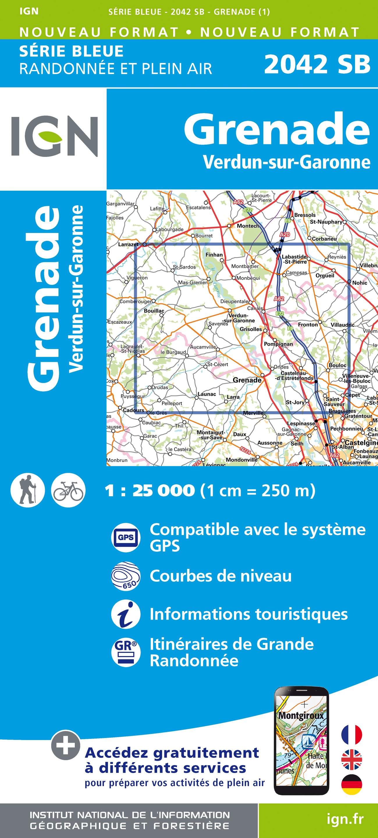 Wandelkaart 2042 SB - Serie Bleue Grenade - Verdun-sur-Garonne | IGN