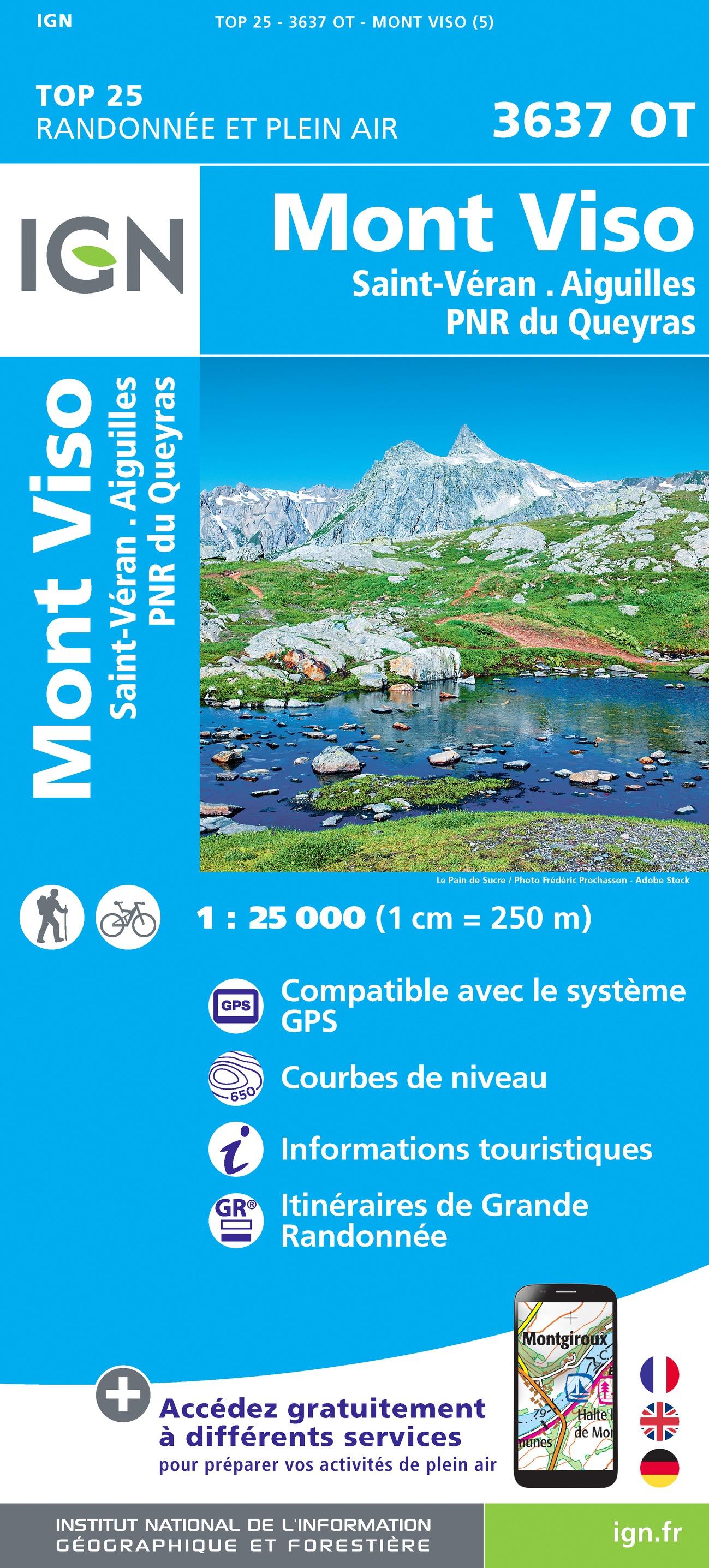Online bestellen: Wandelkaart - Topografische kaart 3637OT Mont Viso | IGN - Institut Géographique National