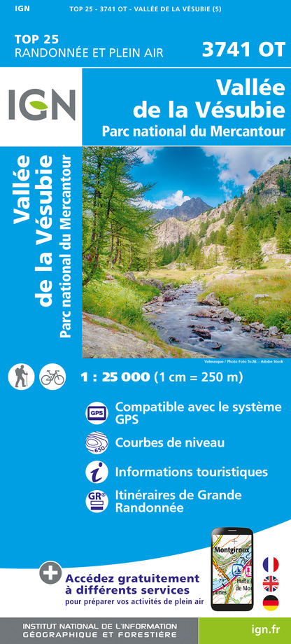Online bestellen: Wandelkaart - Topografische kaart 3741OT Vallée de la Vesubie | IGN - Institut Géographique National