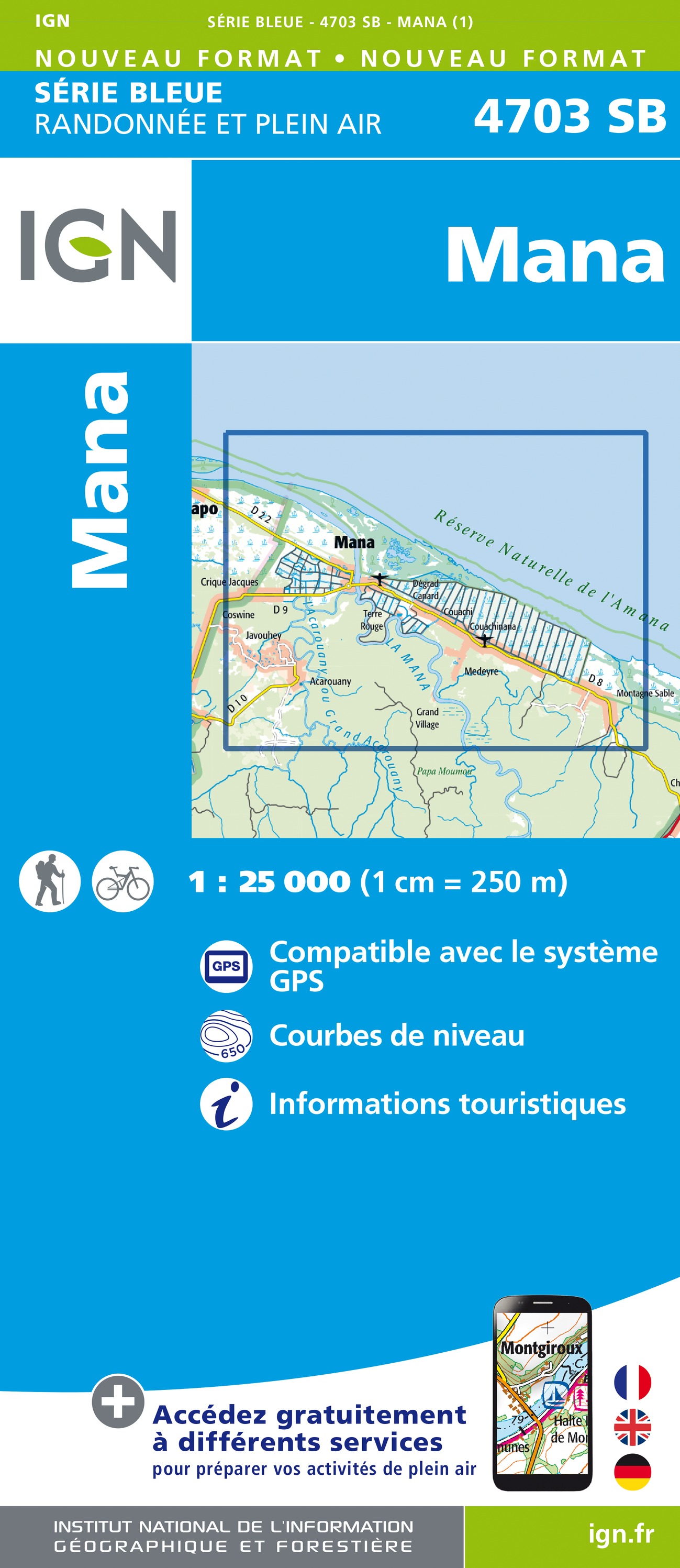 Wandelkaart 4703 SB - Serie Bleue Mana (Guyana) | IGN - Institut Géogr