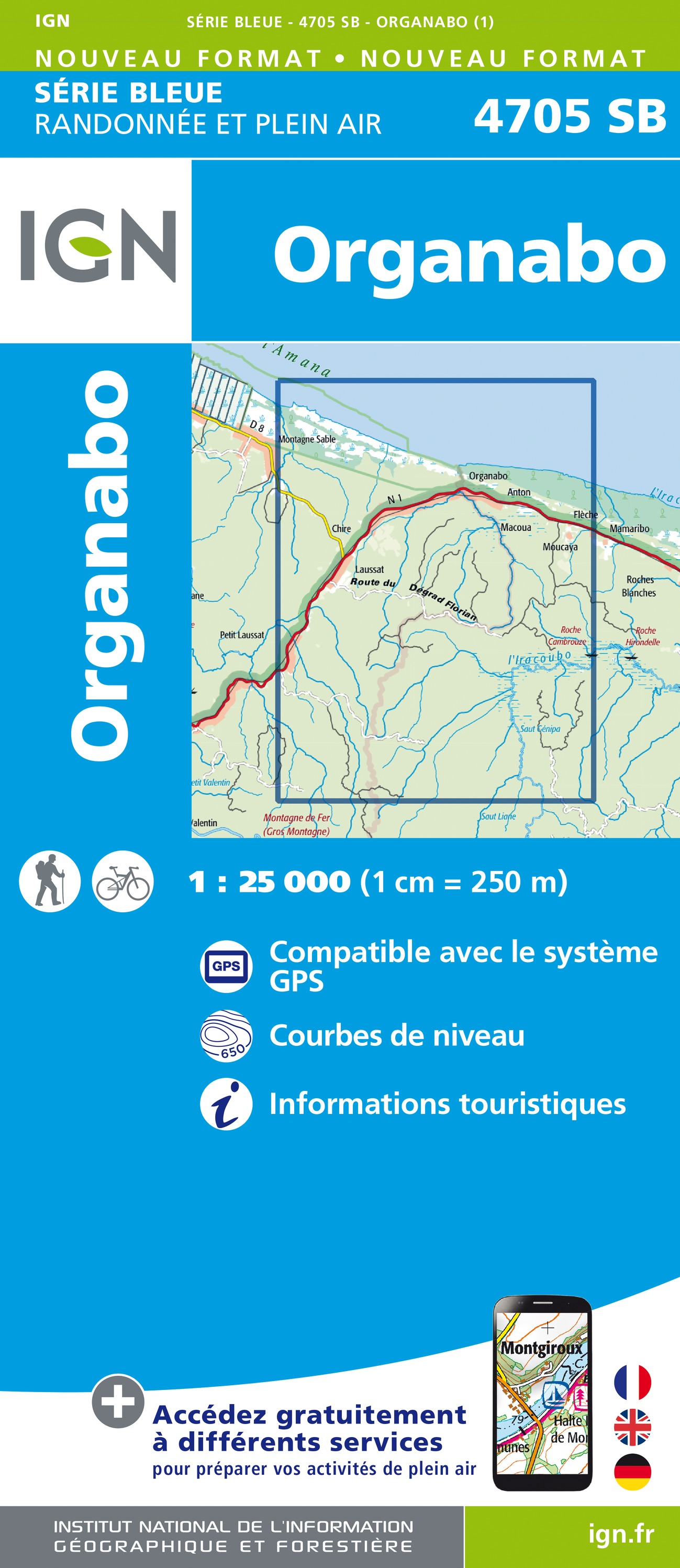 Wandelkaart 4705 SB - Serie Bleue Organabo (Guyana) | IGN - Institut G