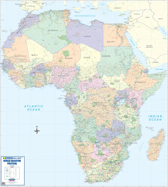 Wandkaart Africa executive Political 2-delig | 176 x 160 cm | MapStud