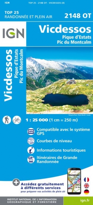 Online bestellen: Wandelkaart - Topografische kaart 2148OT Vicdessos, Pic d'Estats et de Montcalm, Pyrenees-Ariegeoises | IGN - Institut Géographique National