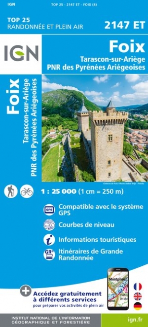 Online bestellen: Wandelkaart - Topografische kaart 2147ET Foix - Tarascon sur Ariege, Ussat, les Monts-d'Olmes | IGN - Institut Géographique National