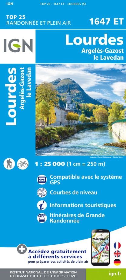 Online bestellen: Wandelkaart - Topografische kaart 1647ET Lourdes, Argeles-Gazost, Le Lavedan, Pierrefitte-Nestalas, Aucun | IGN - Institut Géographique National