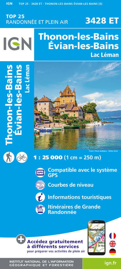 Online bestellen: Wandelkaart - Topografische kaart 3428ET Thonon les Bains - Évian les Bains | IGN - Institut Géographique National