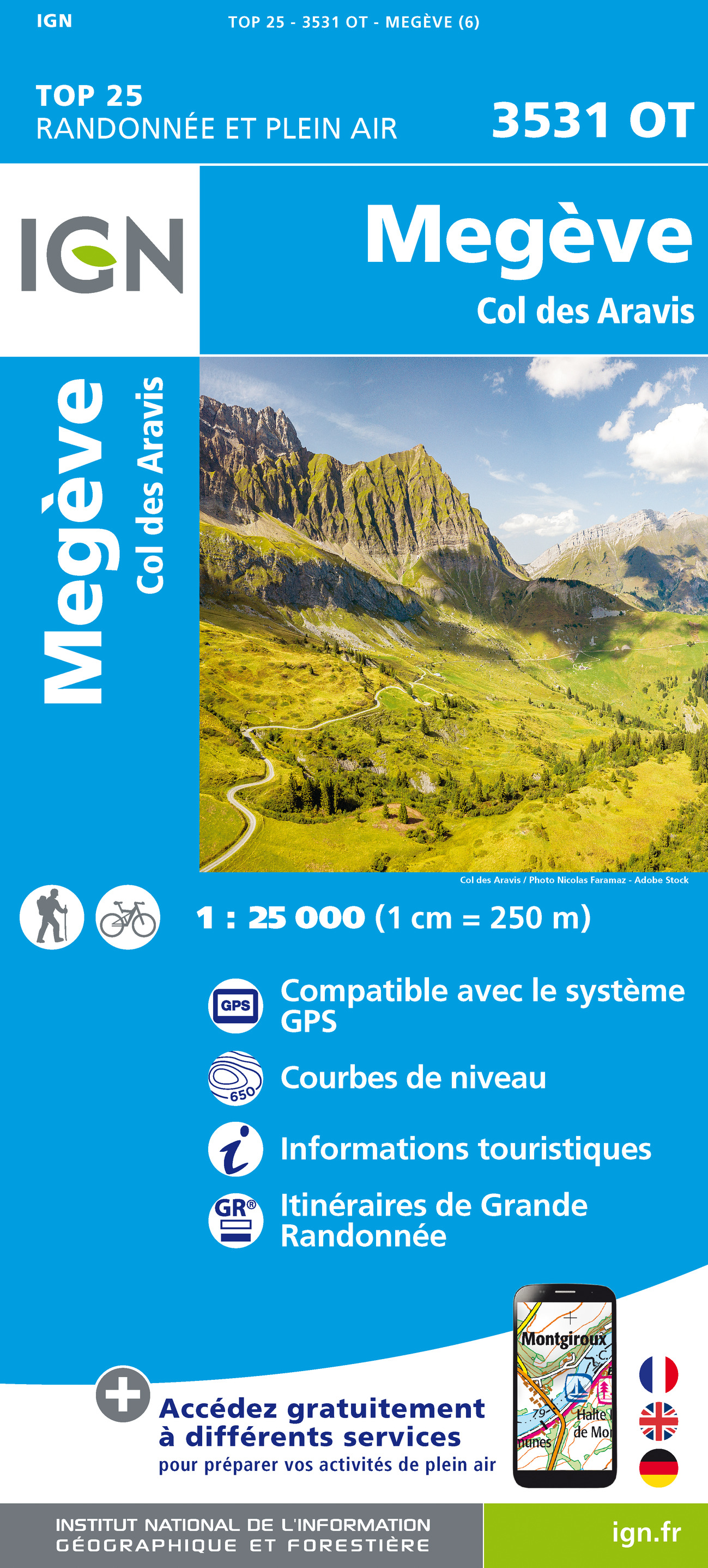 Online bestellen: Wandelkaart - Topografische kaart 3531OT Megève | IGN - Institut Géographique National