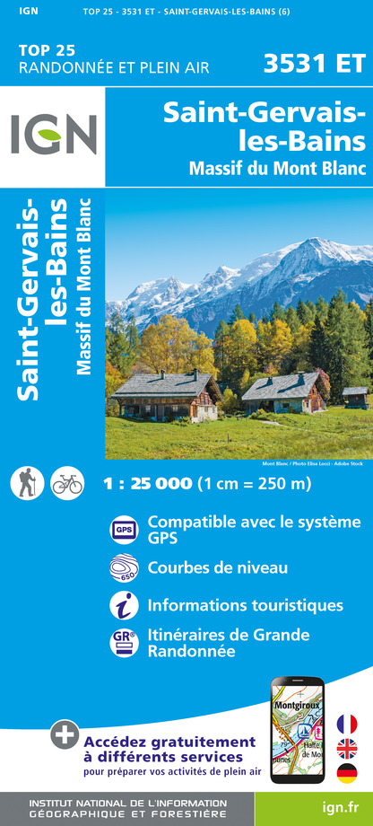 Online bestellen: Wandelkaart - Topografische kaart 3531ET Saint-Gervais-les-Bains | IGN - Institut Géographique National