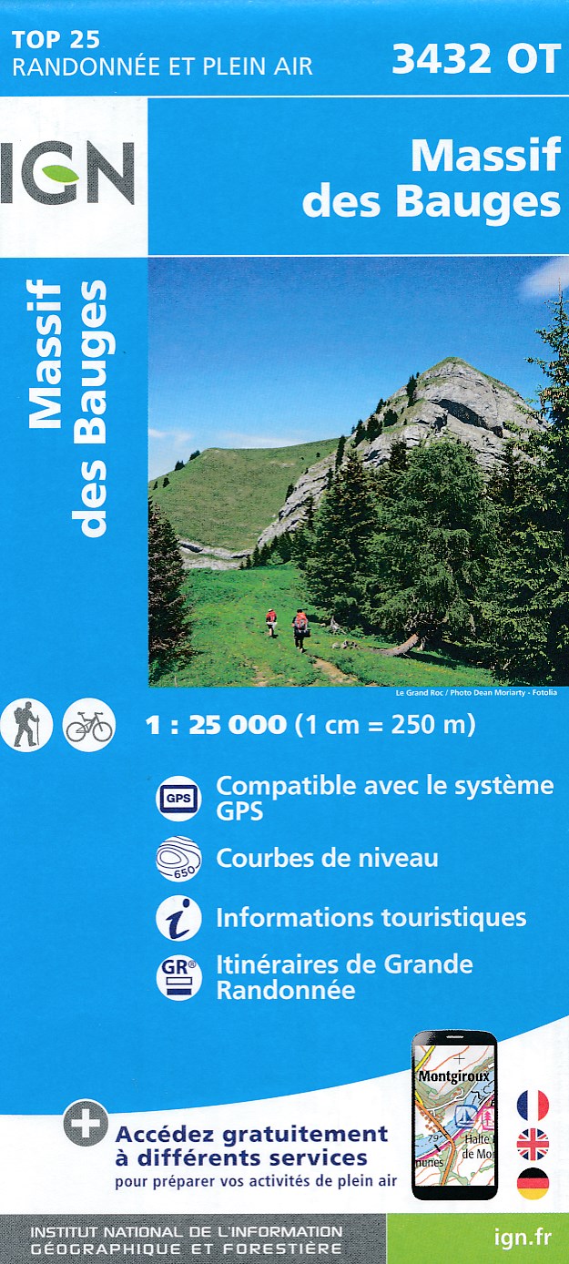 Online bestellen: Wandelkaart - Topografische kaart 3432OT Massif des Bauges | IGN - Institut Géographique National