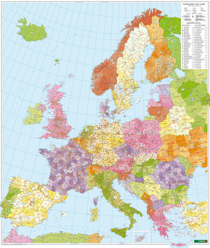 Wandkaart Europa met postcodes | 11…