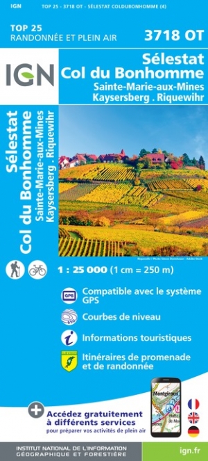 Online bestellen: Wandelkaart - Topografische kaart 3718OT Selestat - Col Du Bonhomme | IGN - Institut Géographique National