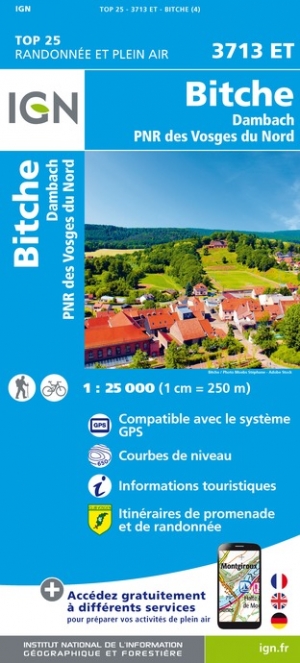 Online bestellen: Wandelkaart - Topografische kaart 3713ET Pays de Bitche - Dambach - PNR des Vosges du Nord | IGN - Institut Géographique National