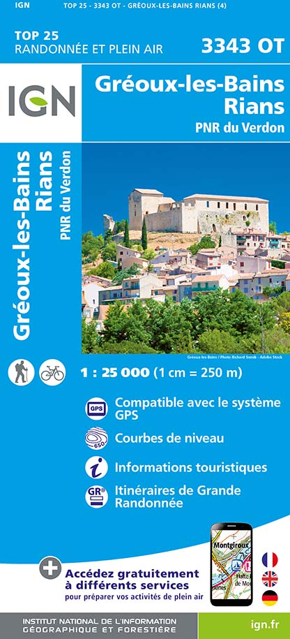 Online bestellen: Wandelkaart - Topografische kaart 3343OT Gréoux-les-Bains - Rians | IGN - Institut Géographique National