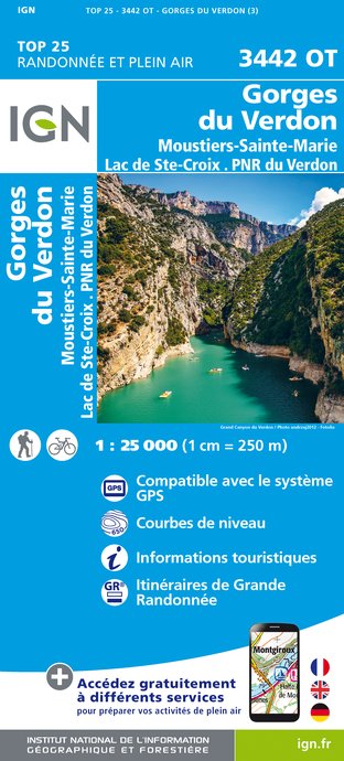 Online bestellen: Wandelkaart - Topografische kaart 3442OT Gorges du Verdon | IGN - Institut Géographique National