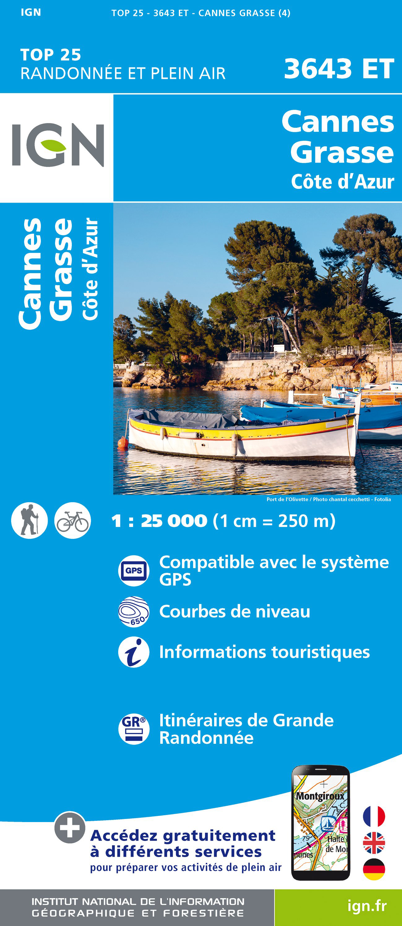 Online bestellen: Wandelkaart - Topografische kaart 3643ET Cannes - Grasse | IGN - Institut Géographique National