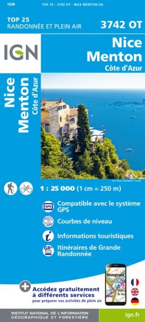 Online bestellen: Wandelkaart - Topografische kaart 3742OT Nice - Menton | IGN - Institut Géographique National