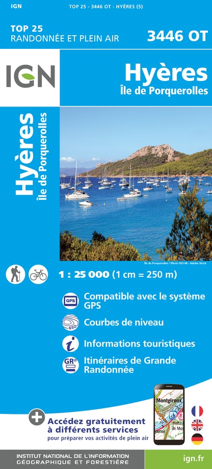 Online bestellen: Wandelkaart - Topografische kaart 3446OT Hyères | IGN - Institut Géographique National