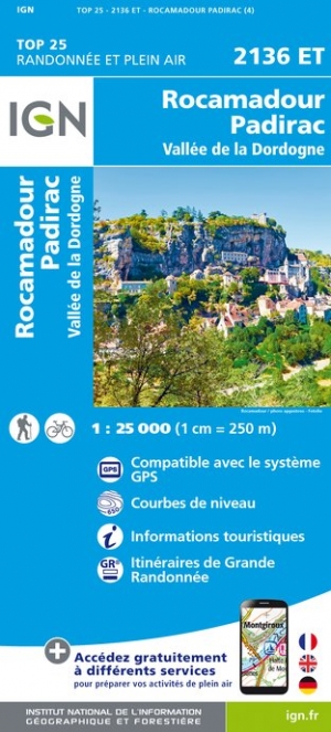 Online bestellen: Wandelkaart - Topografische kaart 2136ET Rocamadour, Martel, Gouffre de Padirac, Gramat | IGN - Institut Géographique National