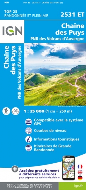 Online bestellen: Wandelkaart - Topografische kaart 2531ET Chaîne des Puys | IGN - Institut Géographique National