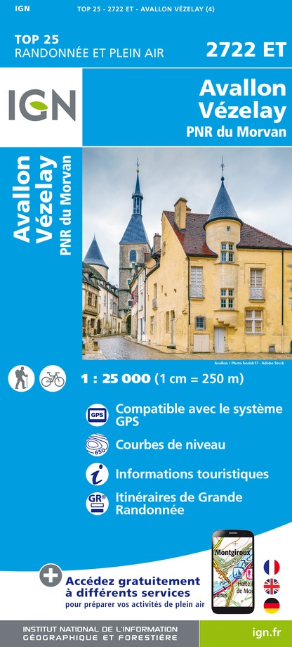 Online bestellen: Topografische kaart - Wandelkaart 2722ET Avallon - Vézelay | IGN - Institut Géographique National