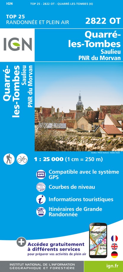Online bestellen: Wandelkaart - Topografische kaart 2822OT Quarre-les-Tombes | IGN - Institut Géographique National